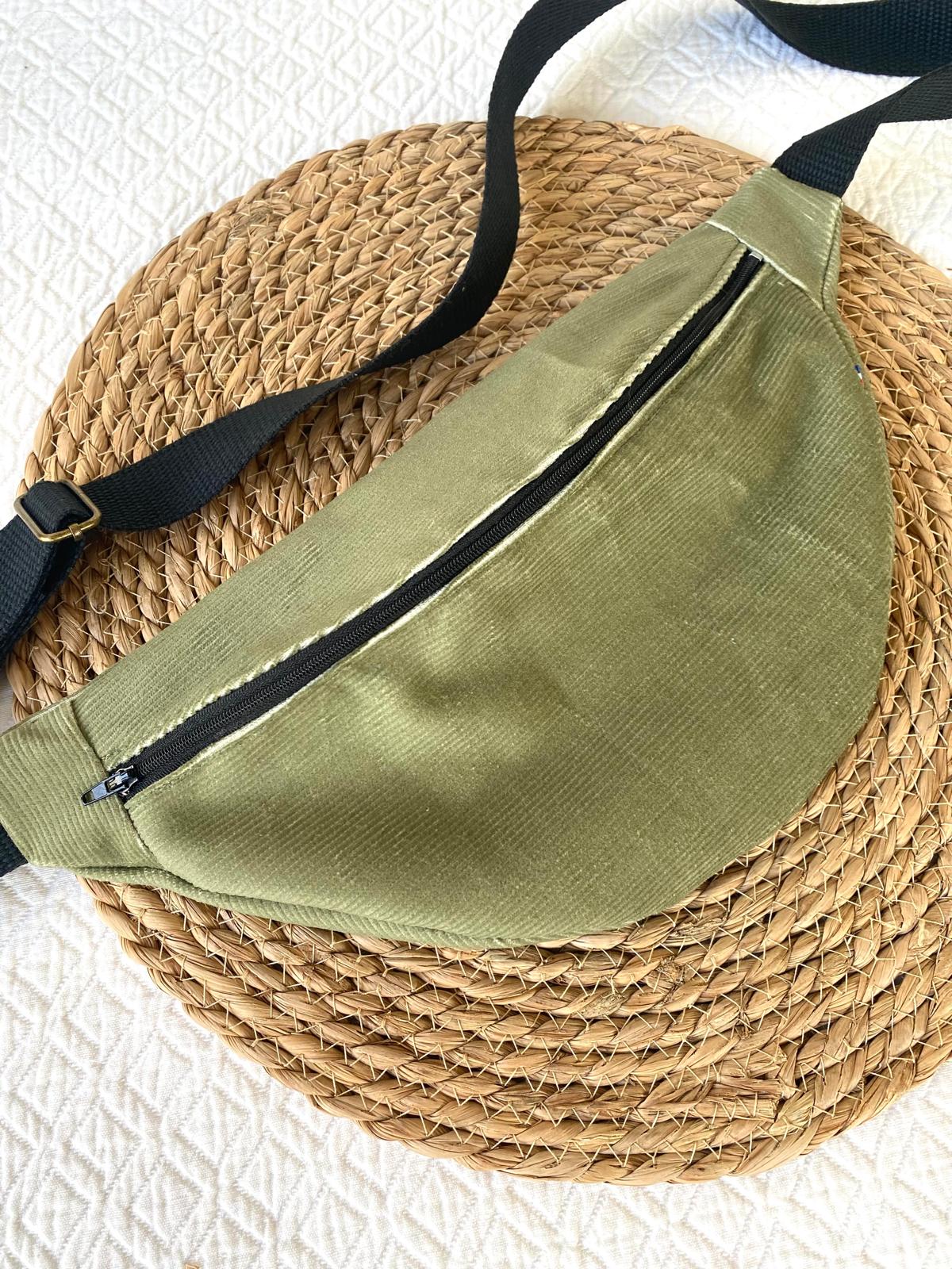 Sac ban. mi. velours kaki - adopté