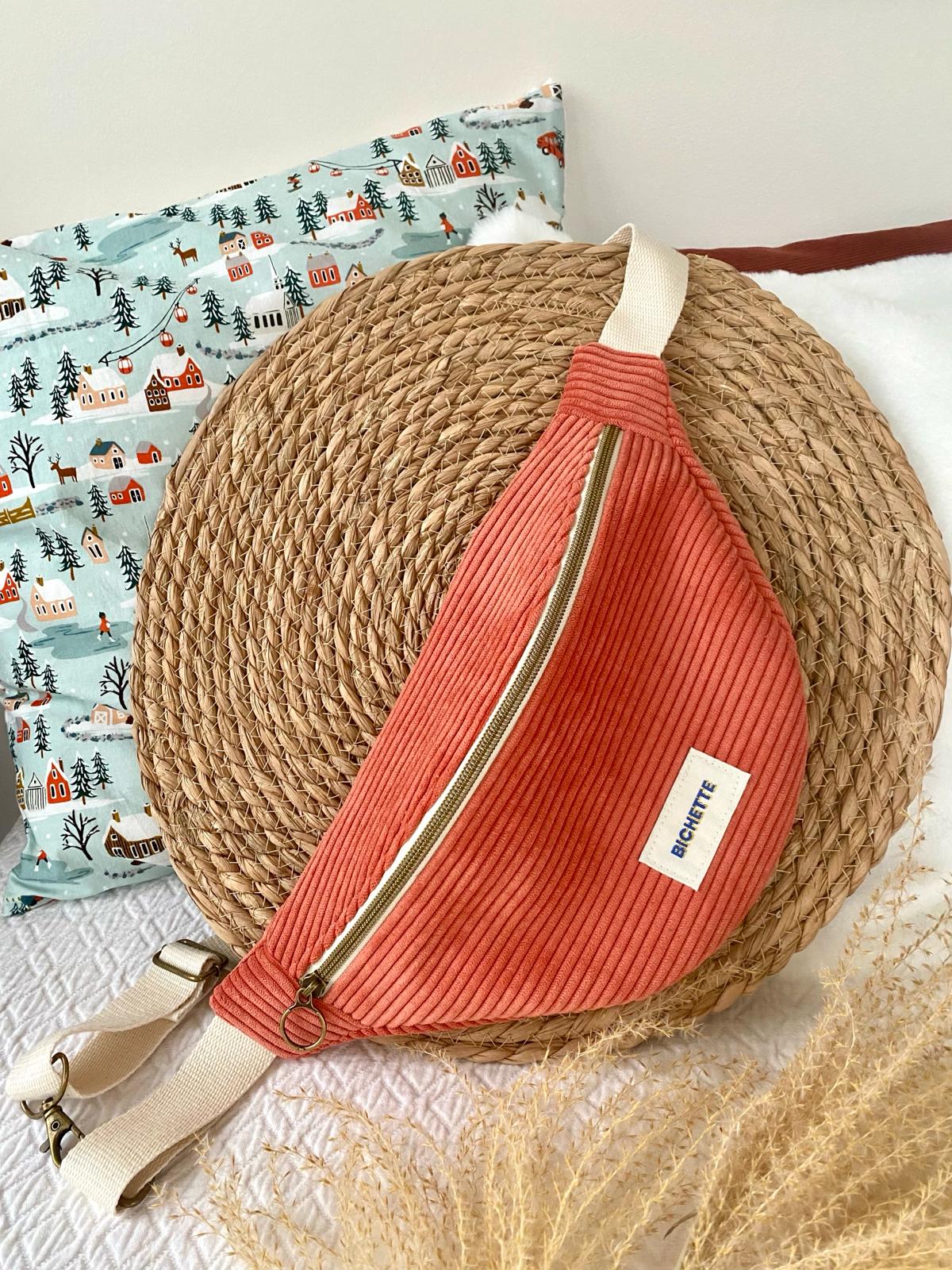 Sac banane velours pêche