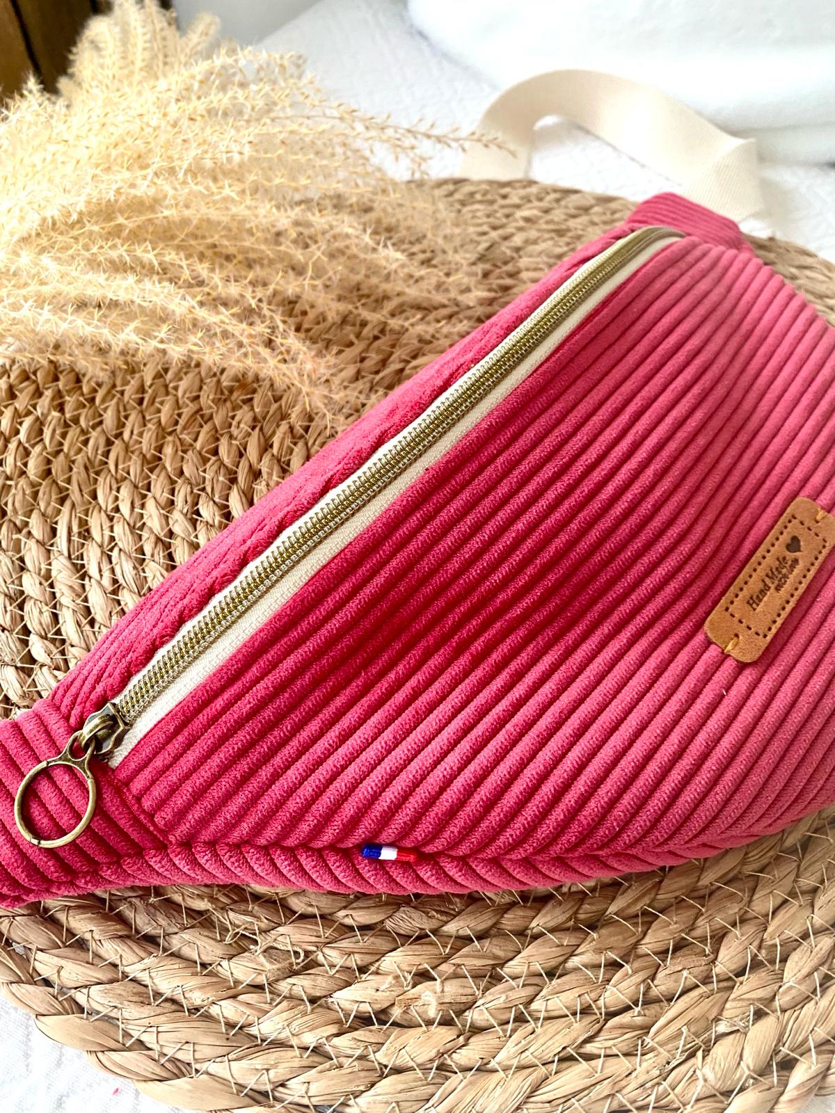 Sac banane velours framboise