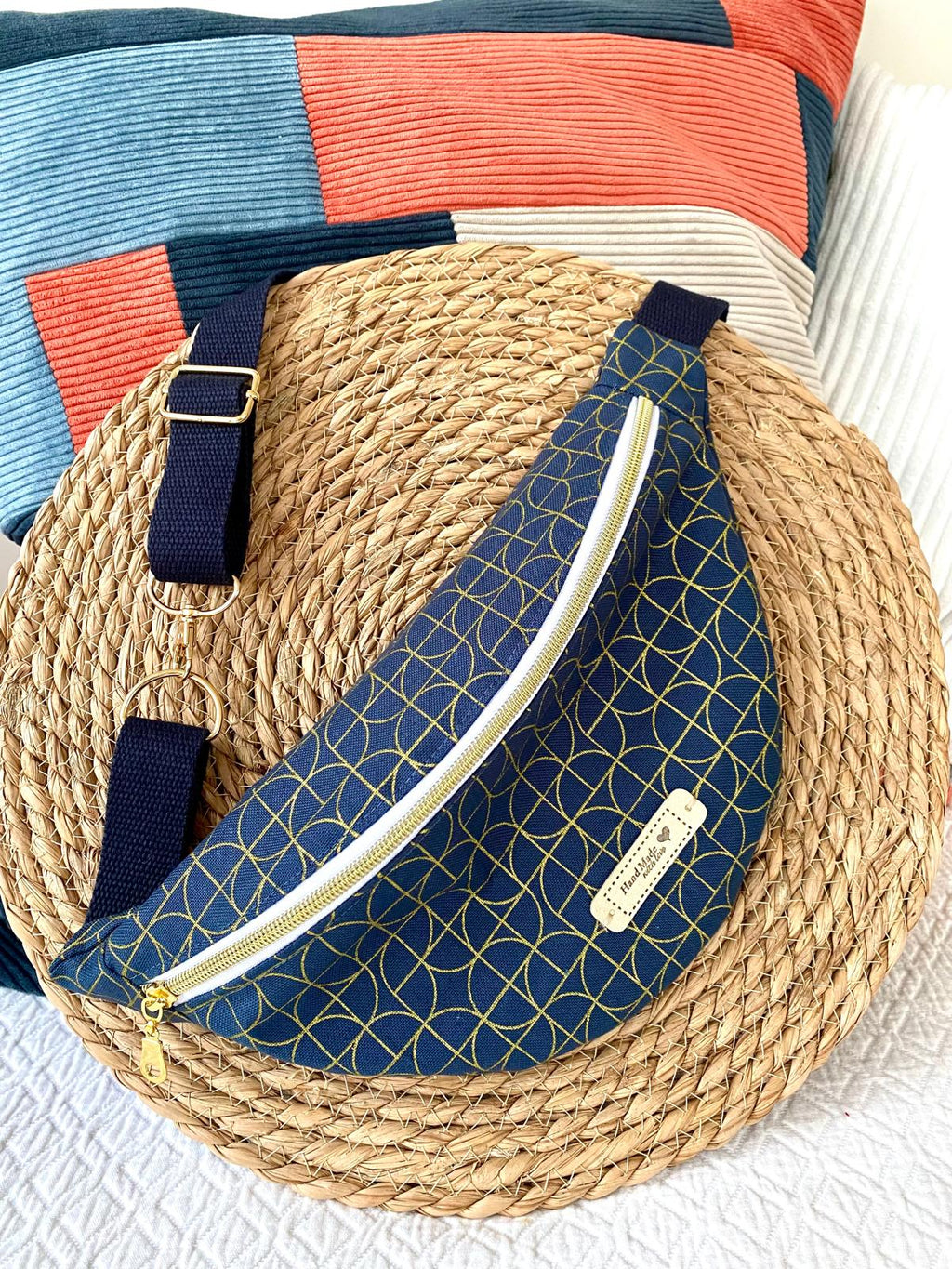 Sac banane Art déco bleu upcyclée