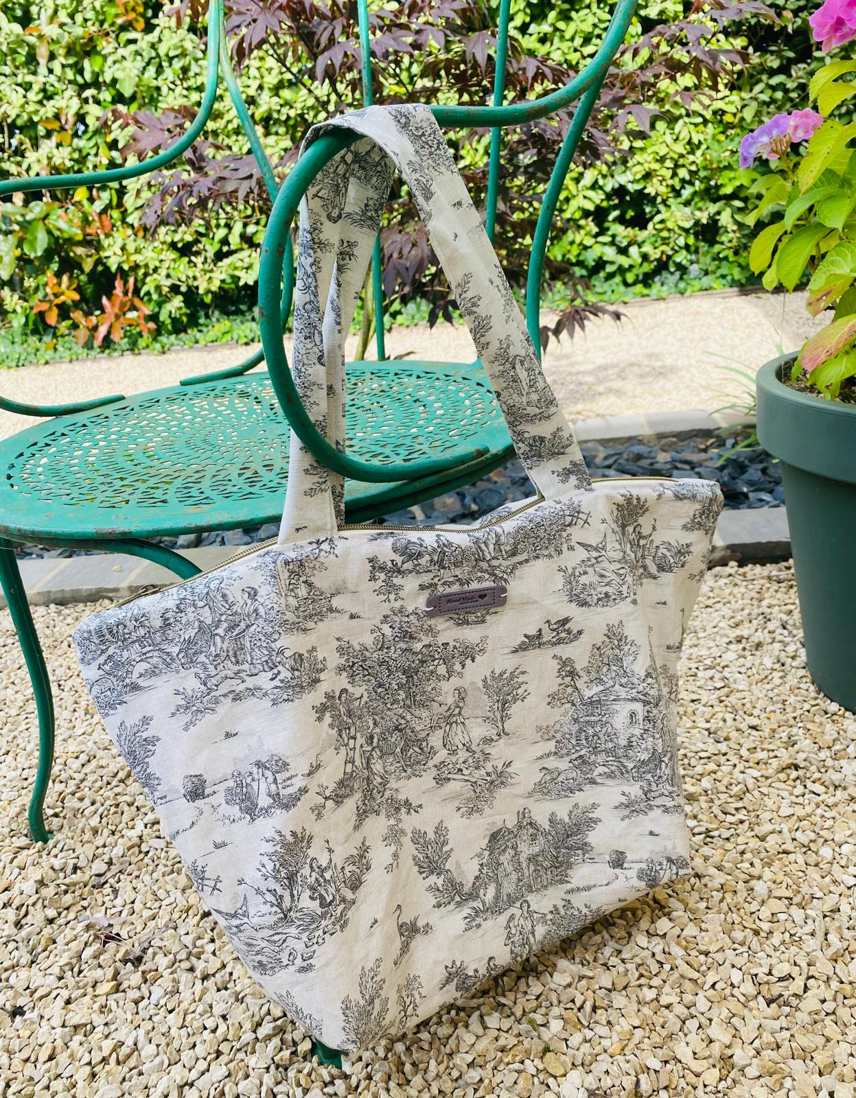 Sac cabas toile de jouy
