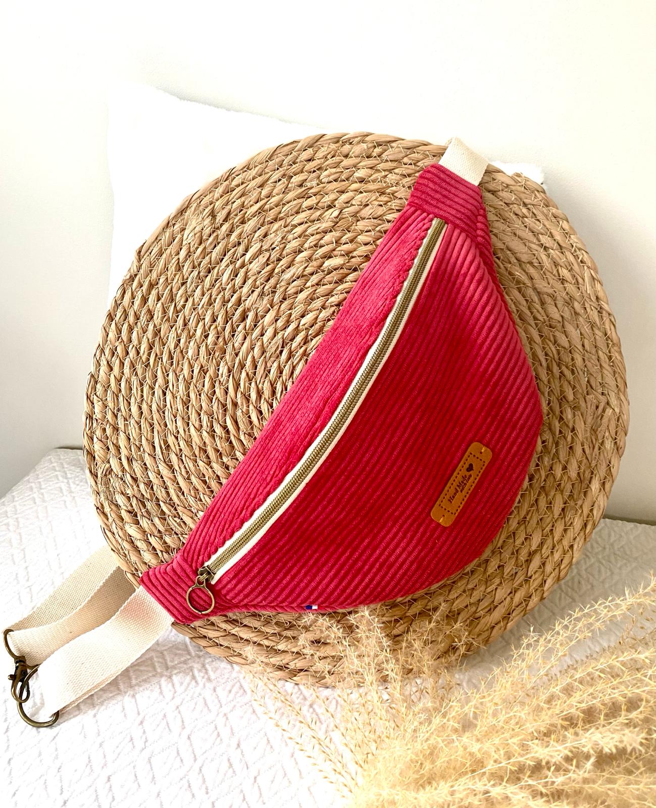 Sac banane velours framboise
