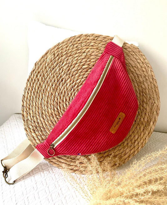 Sac banane velours framboise