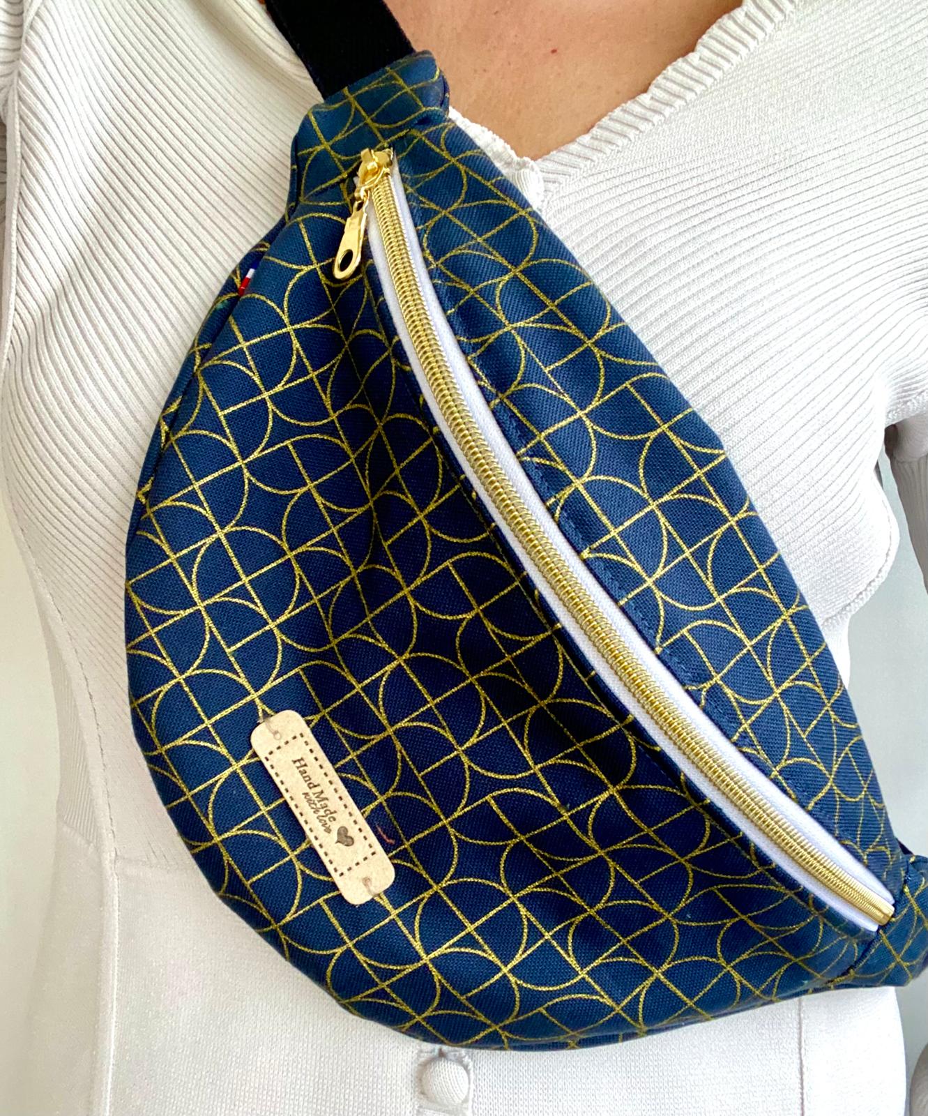 Sac banane Art déco bleu upcyclée
