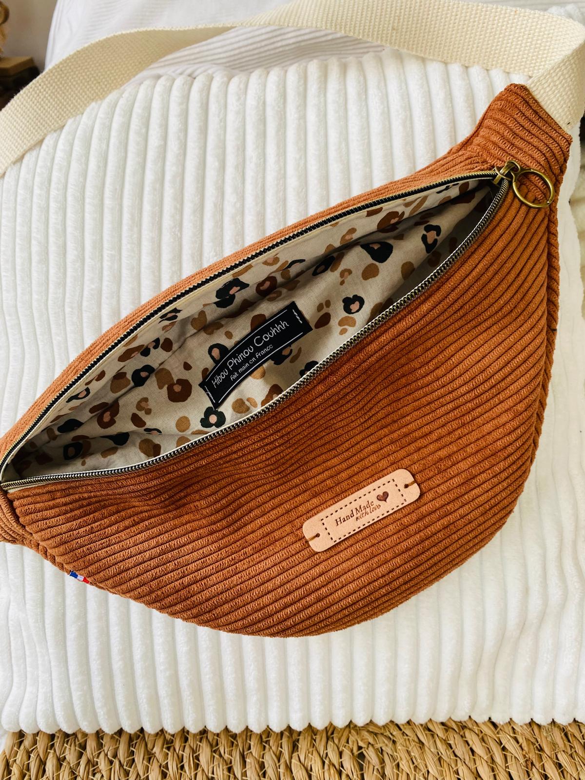 Sac banane velours camel