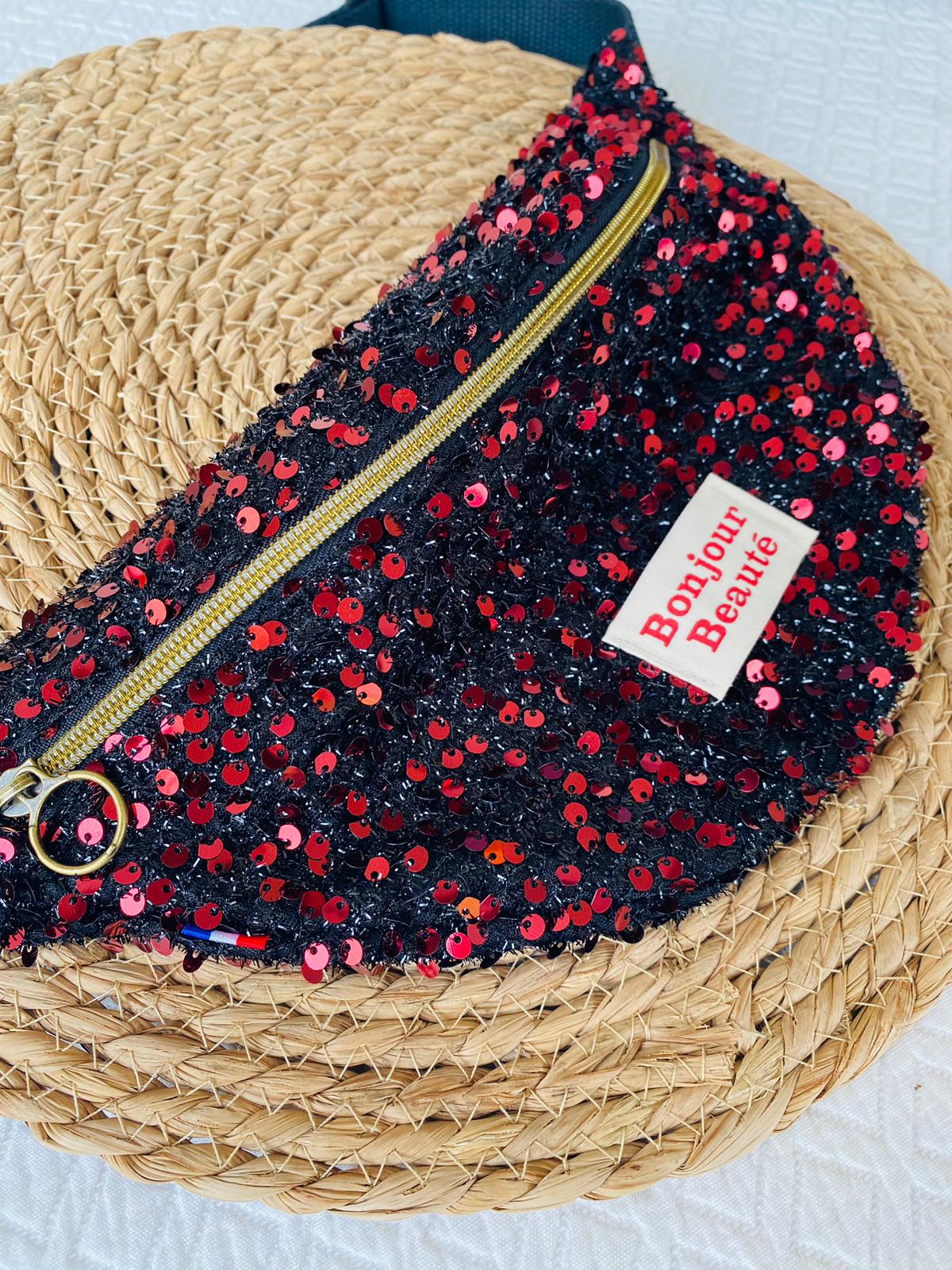 Sac banane à facettes rouge&noir