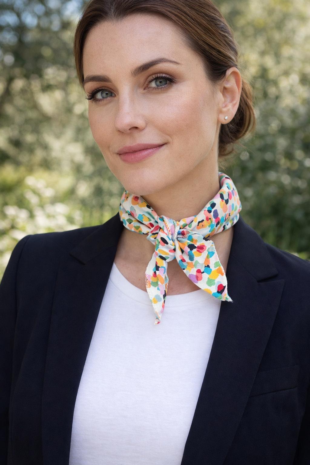 Foulard carré fait main 50x50 – coton/viscose léger – style bohème chic – accessoire cheveux & sac