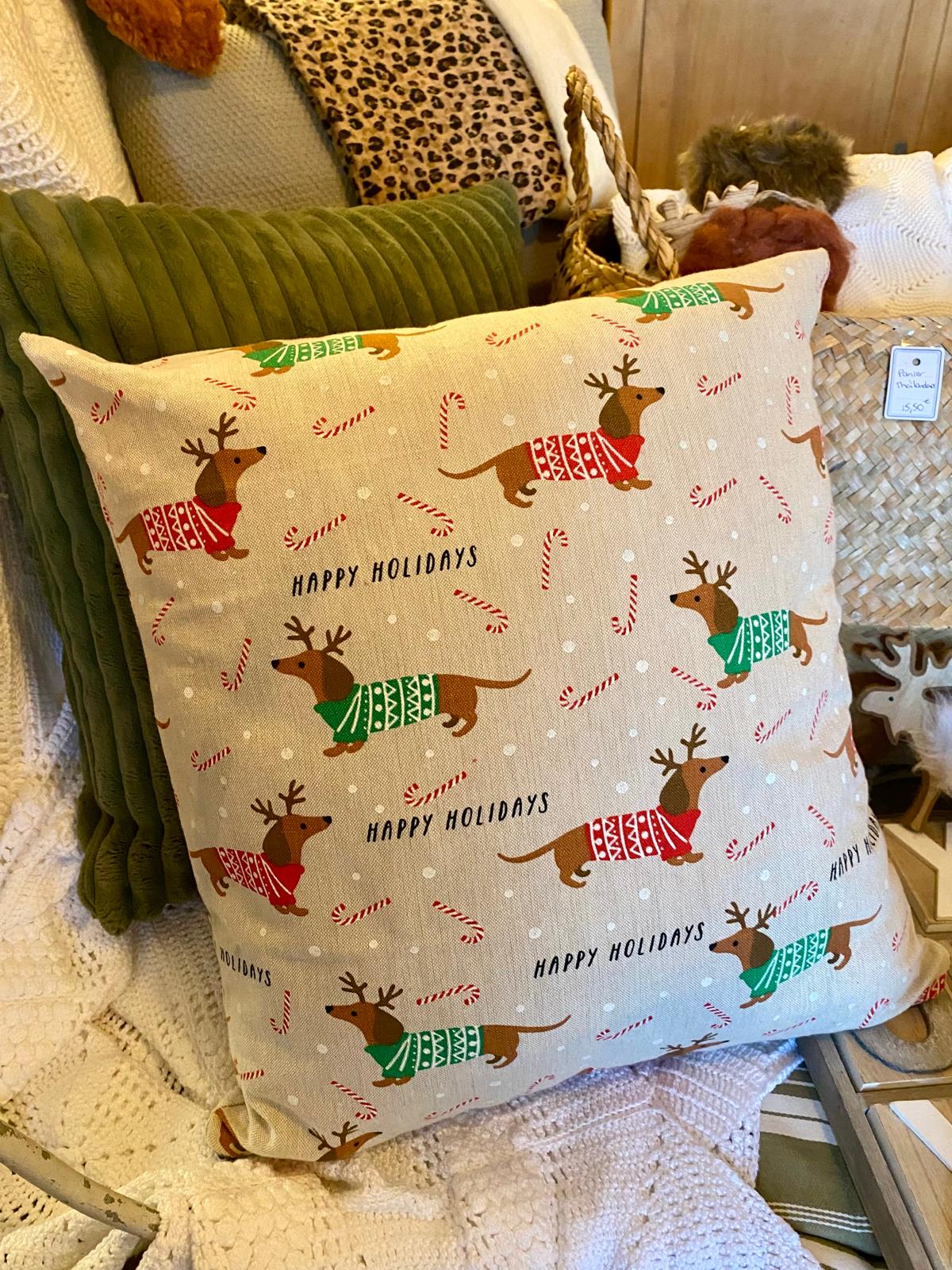 Coussin teckels de Noël