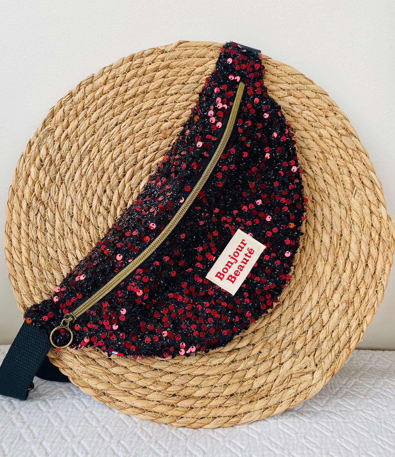 Sac banane à facettes rouge&noir