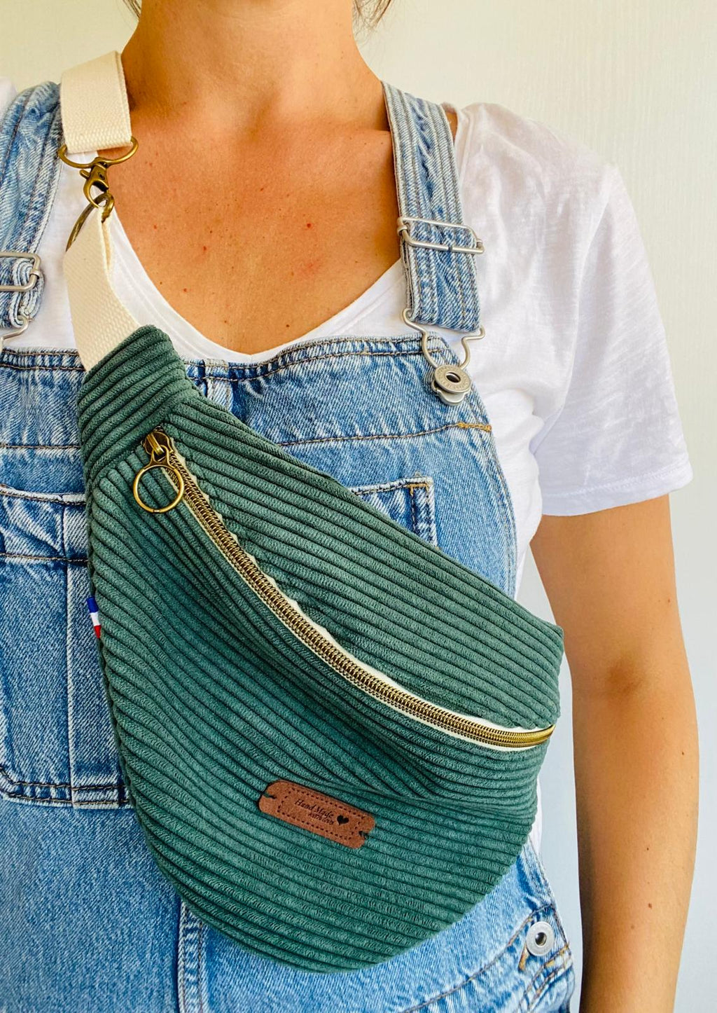 Sac banane velours vert sapin - fait main en France