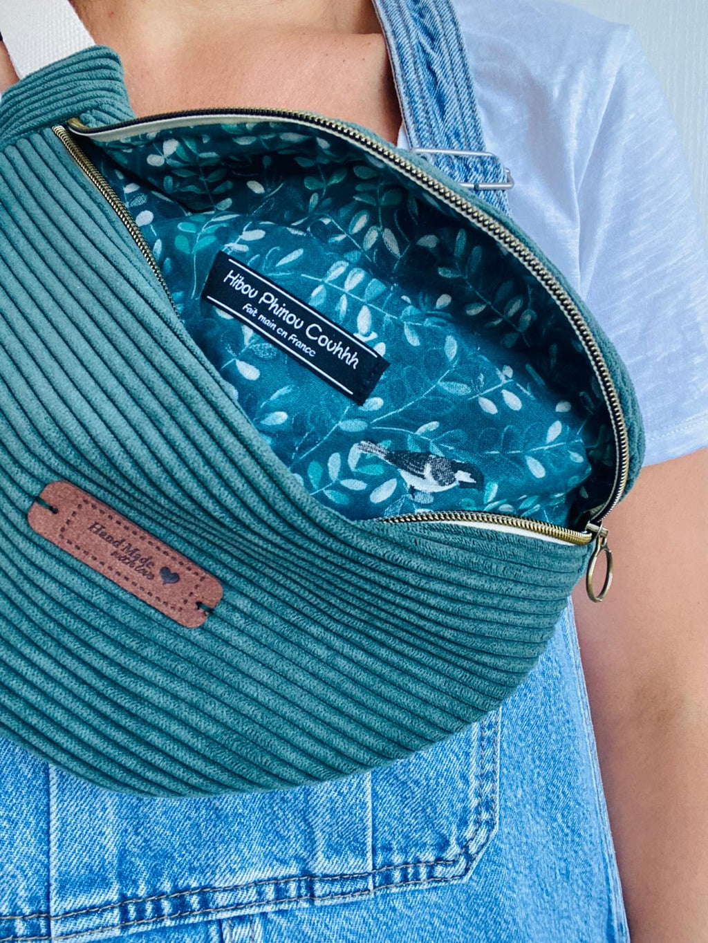 Sac banane velours vert sapin - fait main en France