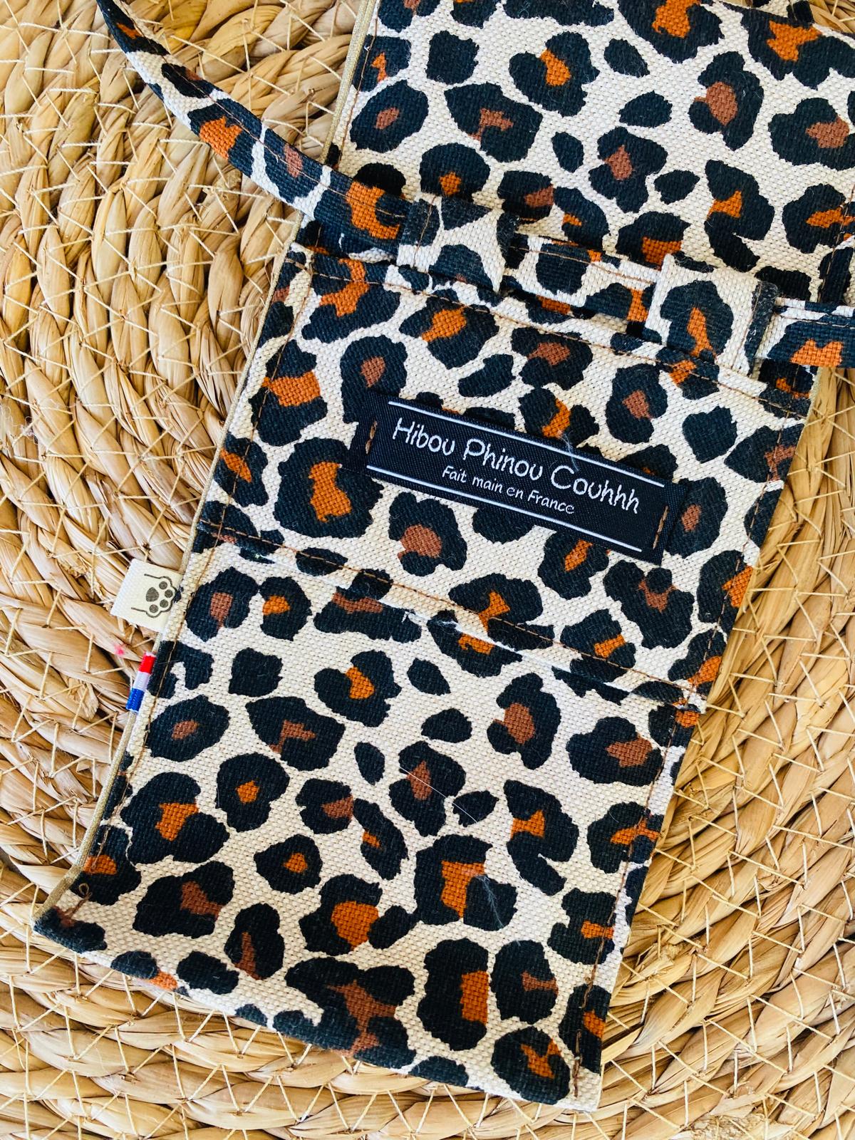 Grande housse/pochette/étui de téléphone portable léopard fait main