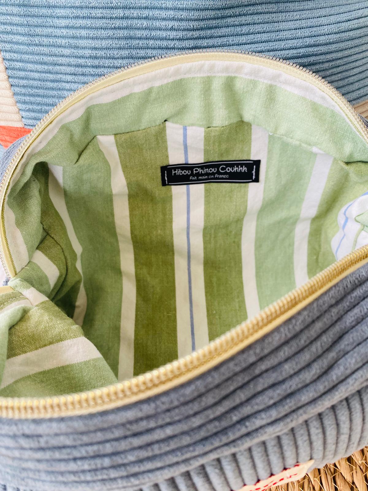 Trousse de toilette velours côtelé "Bonjour Monsieur"