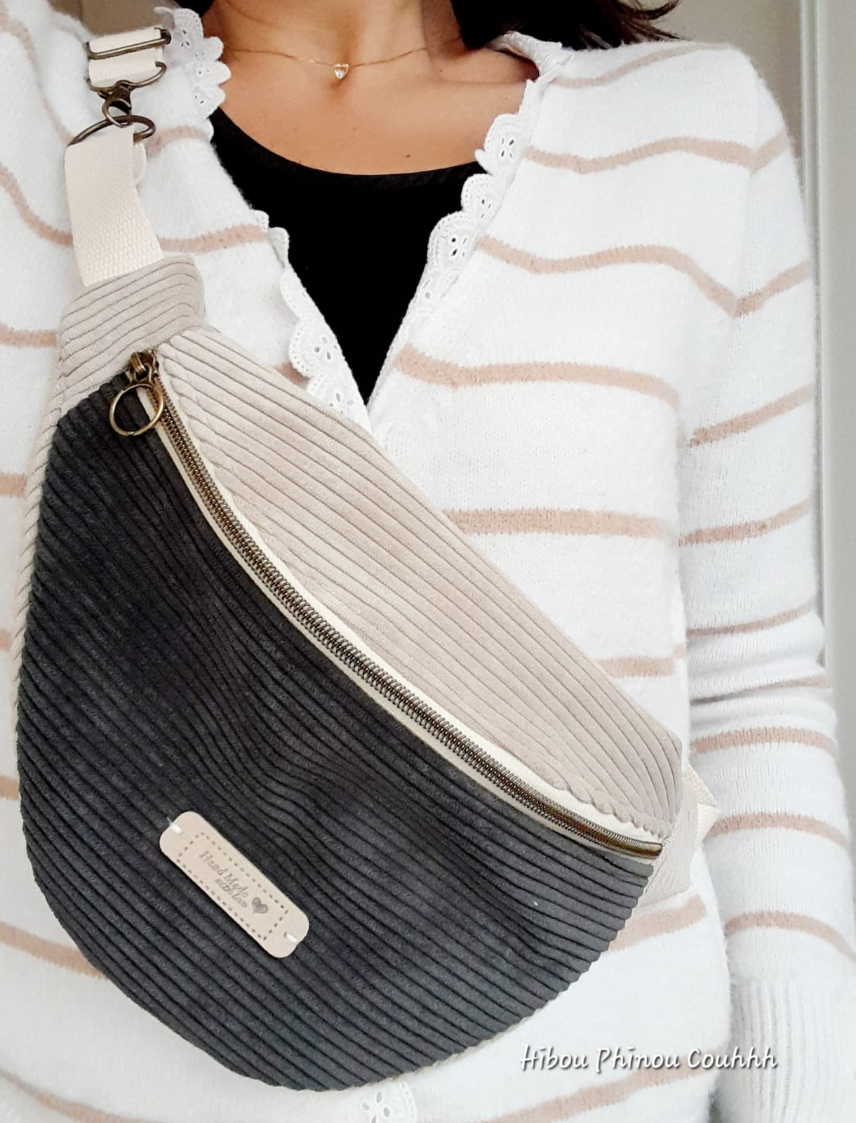 Sac banane velours bicolore