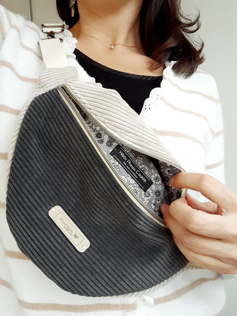 Sac banane velours bicolore