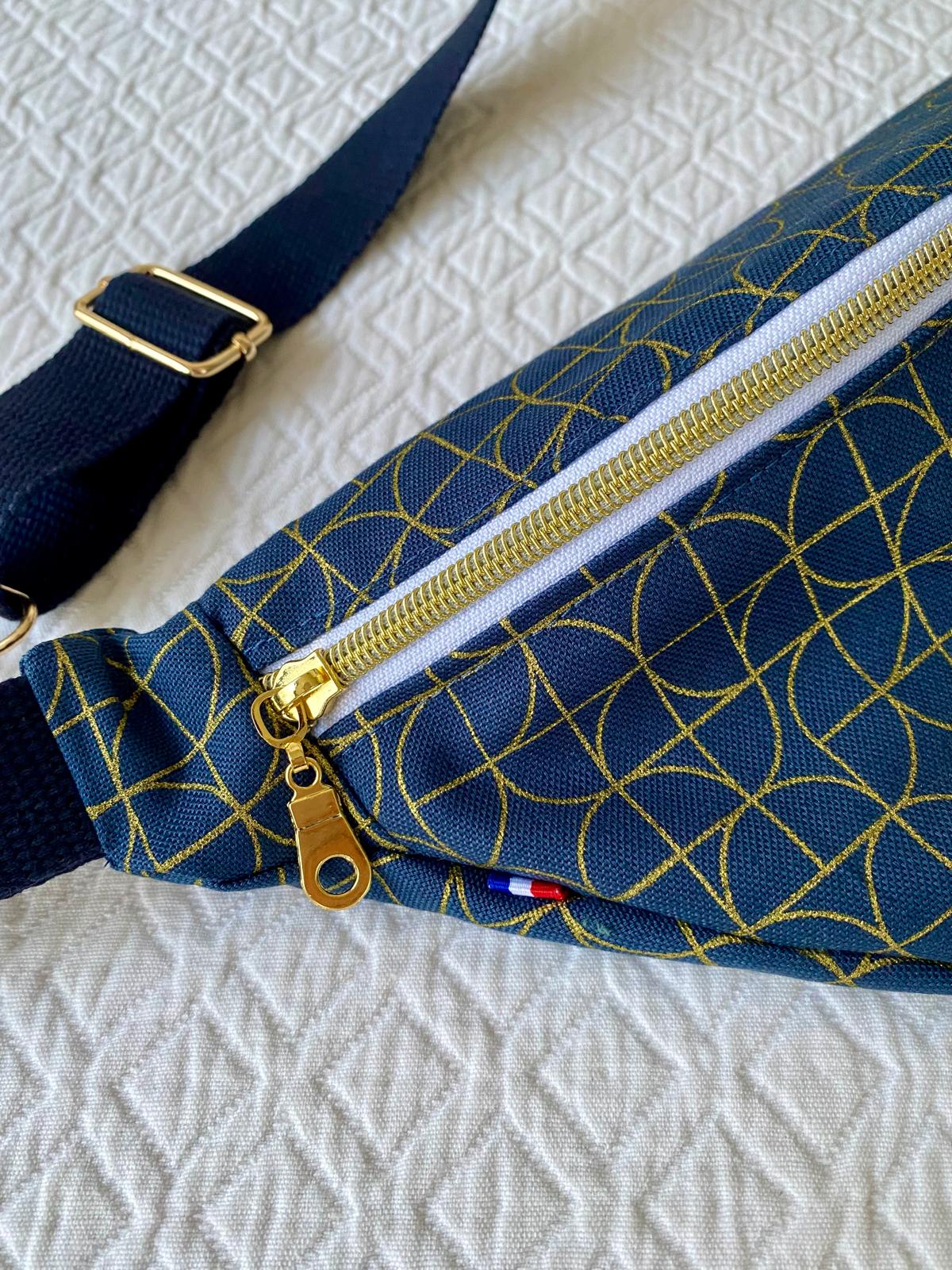 Sac banane Art déco bleu upcyclée