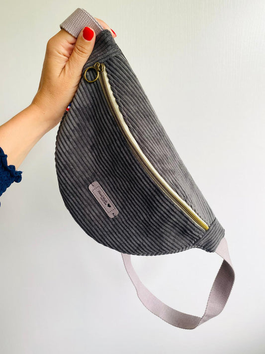 Sac banane velours gris