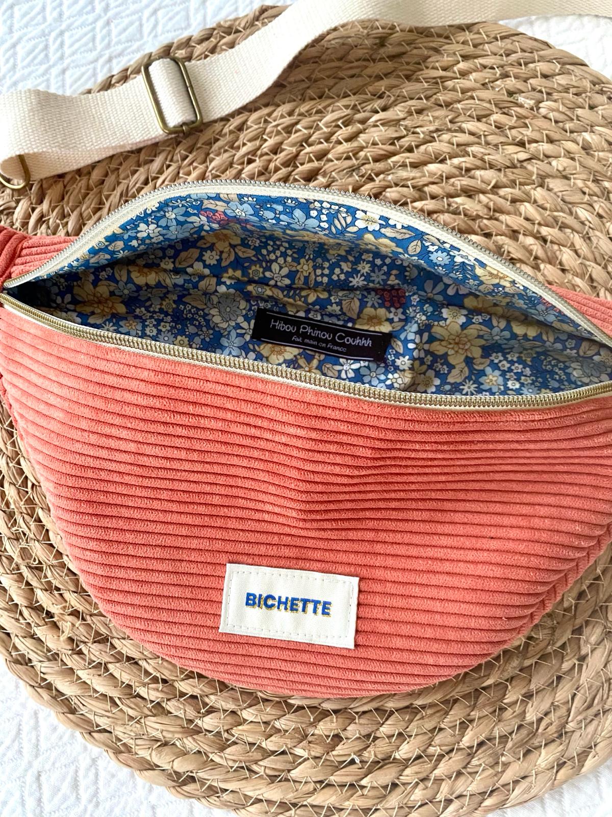Sac banane velours pêche