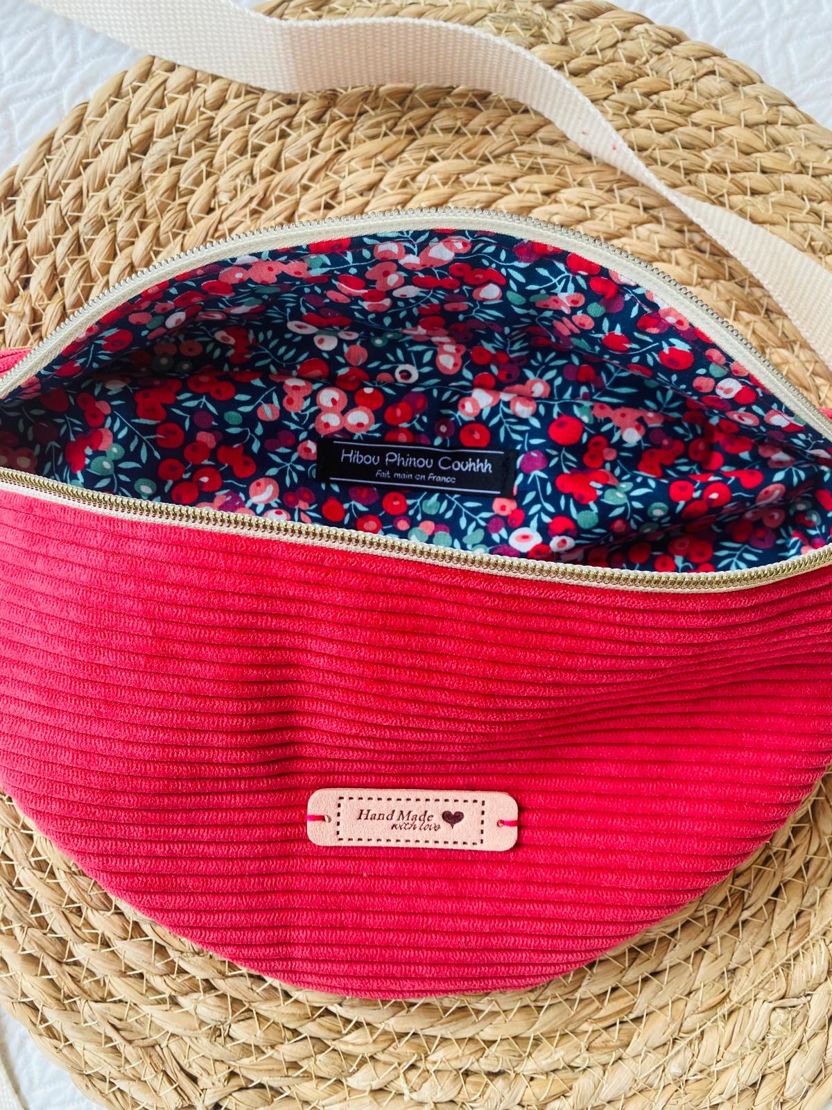 Sac banane velours framboise