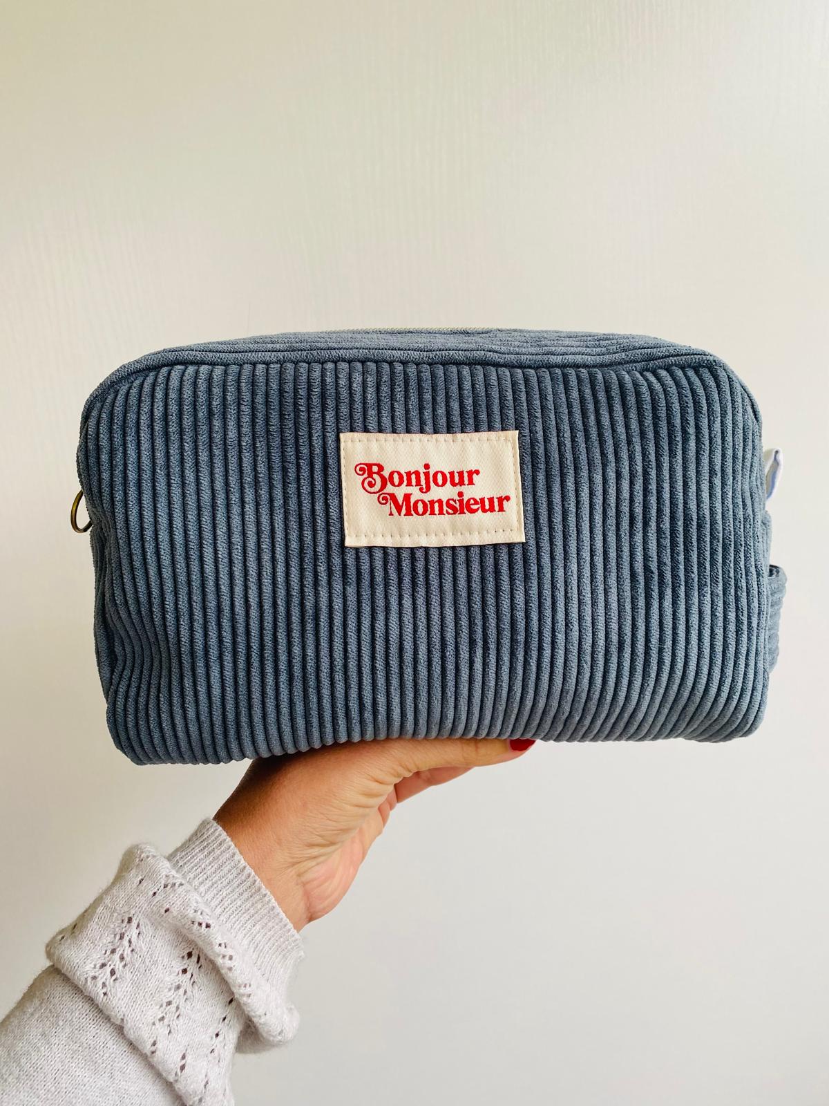 Trousse de toilette velours côtelé "Bonjour Monsieur"