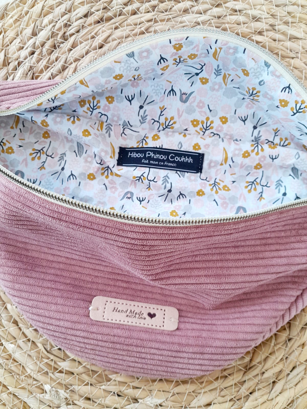 Sac banane velours "vieux rose"