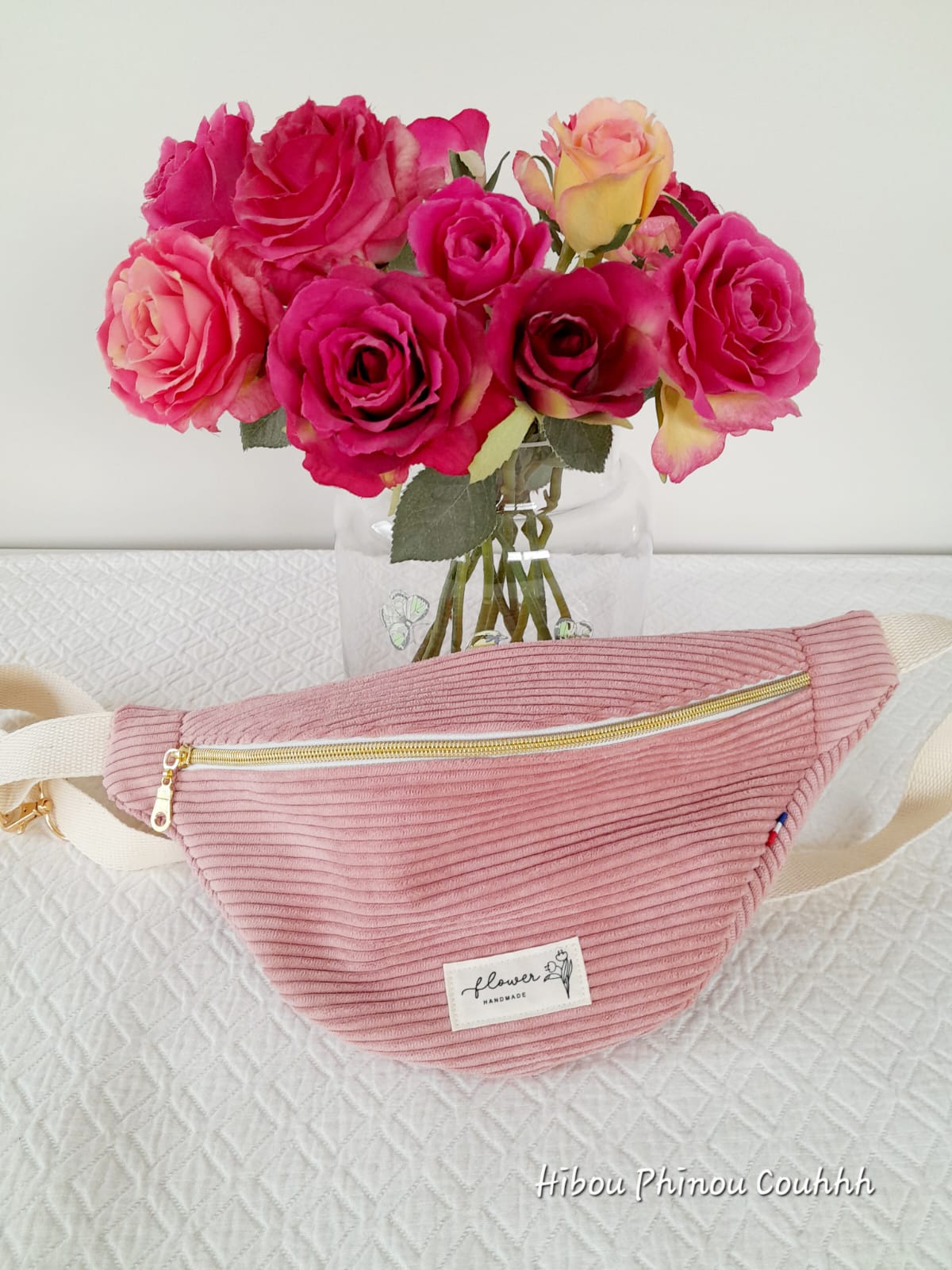 Sac banane velours rose